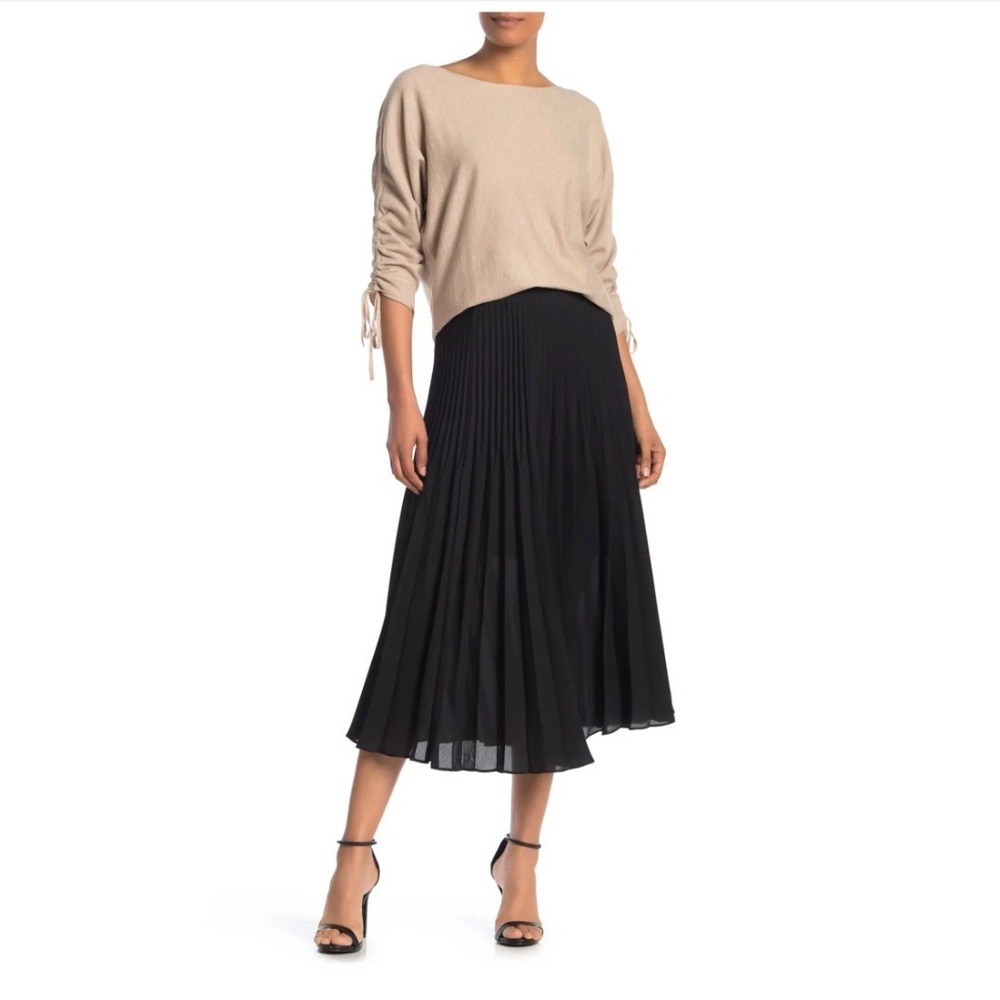 Max Studio Skirt Womens L 9711D10 Black Pleated Midi EUC